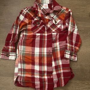 Wonder Kids Multicolor Maroon and Orange Plaid Button-Down Dress